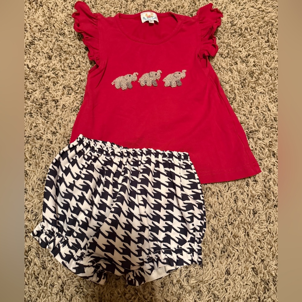 Worn once!! Red Ruffle Top and Houndstooth Diaper Cover/Shorts Set